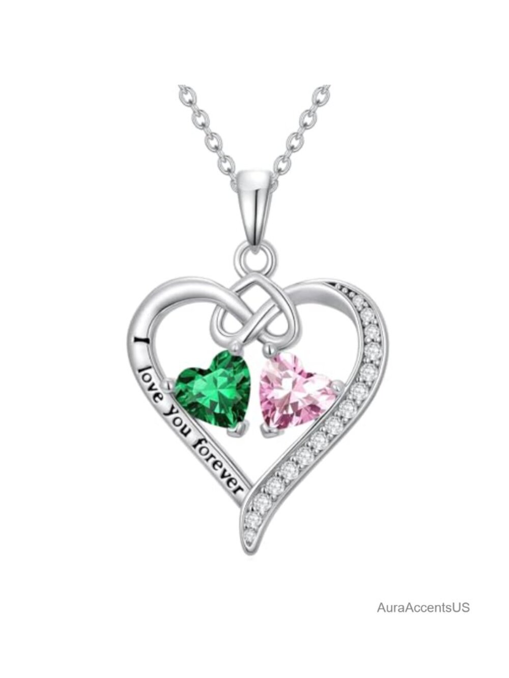 Birthstone Heart Pendant Necklace Love You Forever Gift for Women